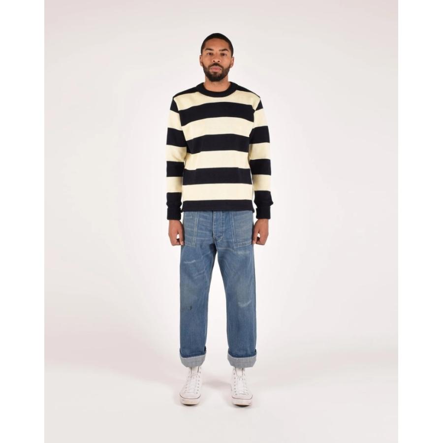 Dehen 1920(デーヘン) ストライプ ボーダー セーター ダークネイビー x オフホワイト メンズ アメリカ製 Striped Naval Crew 2.0 Dark Navy / Off White｜garyu｜07