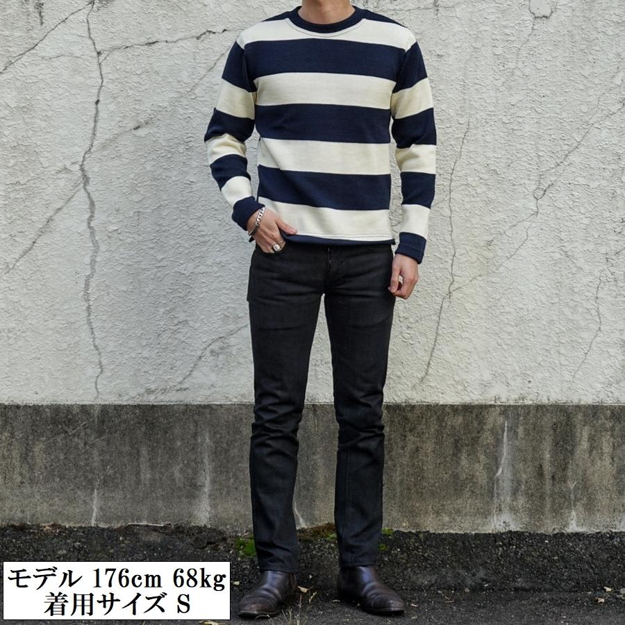 Dehen 1920(デーヘン) ストライプ ボーダー セーター ダークネイビー x オフホワイト メンズ アメリカ製 Striped Naval Crew 2.0 Dark Navy / Off White｜garyu｜08