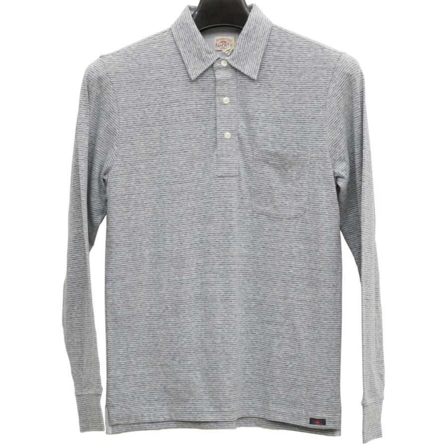 FAHERTY BRAND (ファリティ ブランド) インディゴ ボーダー 長袖 ポロシャツ 霜降り ブルー メンズ