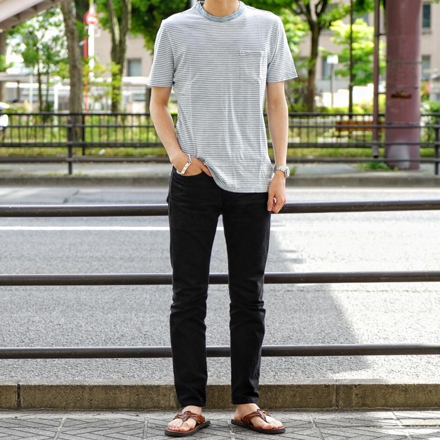 FAHERTY BRAND (ファリティ ブランド) 本藍染め ボーダー ポケット Tシャツ ソルトウォッシュ インディゴ メンズ Salt Wash Indigo Stripe｜garyu｜05