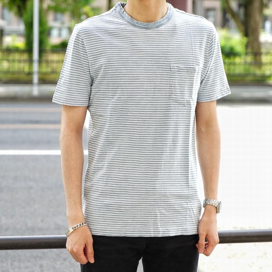 FAHERTY BRAND (ファリティ ブランド) 本藍染め ボーダー ポケット Tシャツ ソルトウォッシュ インディゴ メンズ Salt Wash Indigo Stripe｜garyu｜06