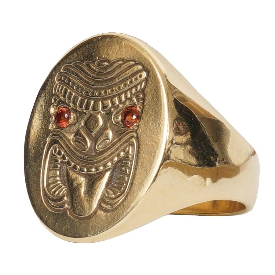 LHN Jewelry(エルエイチエヌ ジュエリー) アメリカ製 Tiki God Signet リング 真鍮 x ガーネット メンズ ユニセックス Brass Garnet ring｜garyu
