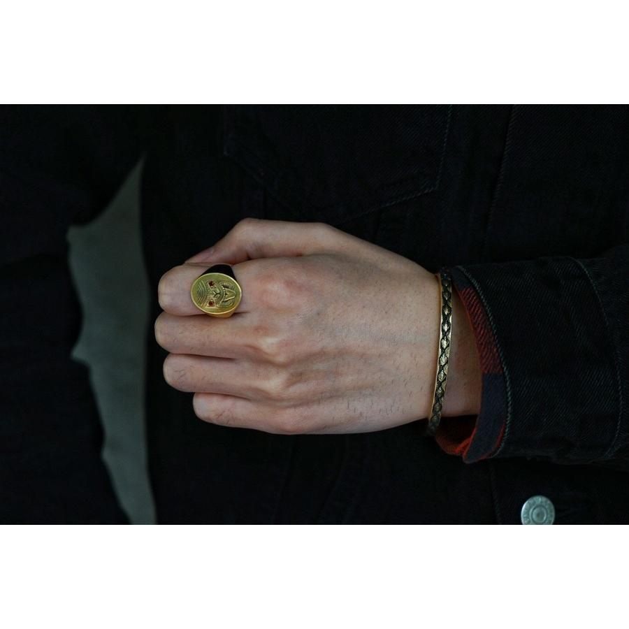 LHN Jewelry(エルエイチエヌ ジュエリー) アメリカ製 Tiki God Signet リング 真鍮 x ガーネット メンズ ユニセックス Brass Garnet ring｜garyu｜03