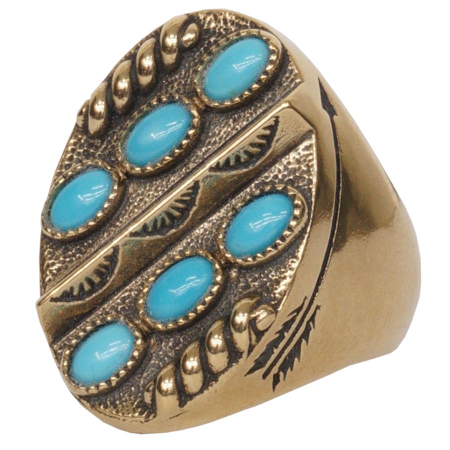LHN Jewelry(エルエイチエヌ ジュエリー) ハンドメイド 真鍮 x ターコイズ リング サウスウエスタン ネイティブ Southwestern Turquoise Ring Brass｜garyu