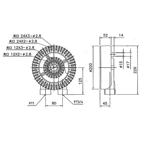 業務用（工業用）リングバーナー(直径195mm) U-22 : 鋳物コンロ