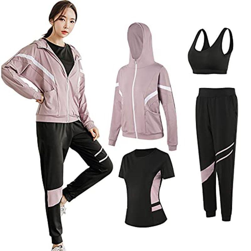 人気ブランド スポーツウェア レディース ヨガウェア 4点セット トレーニングウェア ランニングウェア フィットネス 吸汗速