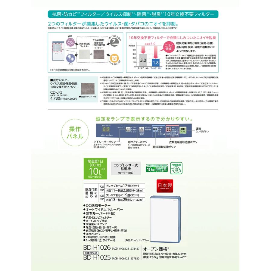 CORONA（コロナ） 除湿機 衣類乾燥除湿機 CORONA BD-H1026(AG) 除湿量1