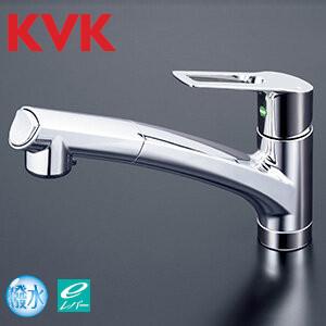 シャワー付き シングル混合栓 撥水 eレバー デッキタイプ KVK KM5021TECHS