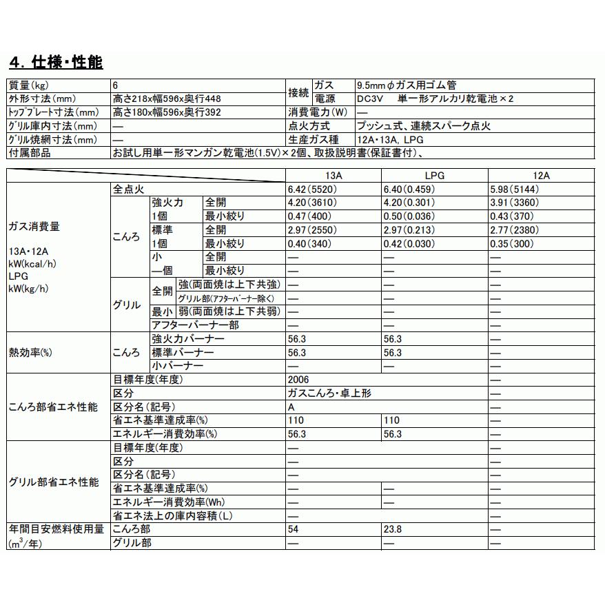 リンナイガスコンロ　ワンピーストップ グリルなし  RT64-2H6S 50cmホース　都市ガス用　プロパンガス用　｜gasoneonlineshop｜04