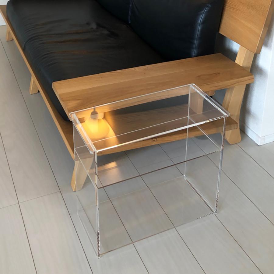 アクリル サイドテーブル 棚付き 幅45cm×奥行20cm×高さ40cm 透明