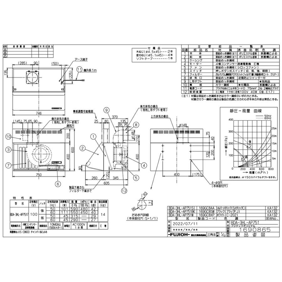 リンナイ（Rinnai） BDA-3HL-AP751 BK レンジフード 幅75cm 総高さ60cm
