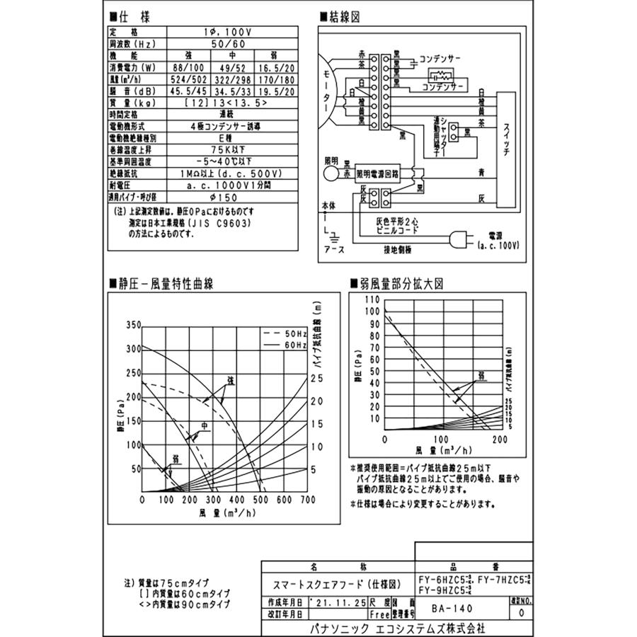 Panasonic（パナソニック） FY-7HZC5-S レンジフード 75cm スマート