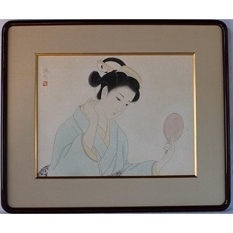 絵画　日本画 F6　滝澤緑鳳（たきざわ　りょくほう）　「手鏡」　　◆◆オンリーワン絵画堂◆◆