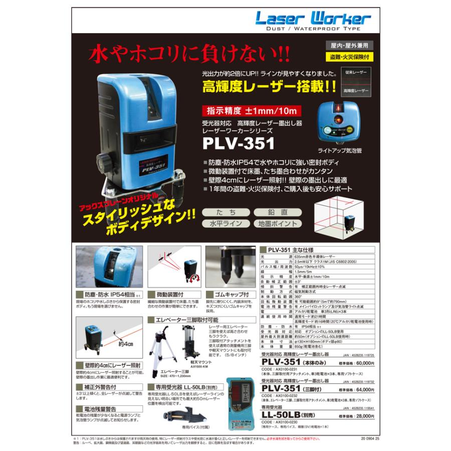 在庫限定特価】高精度レーザー墨出し器 レーザーワーカー PLV-351 