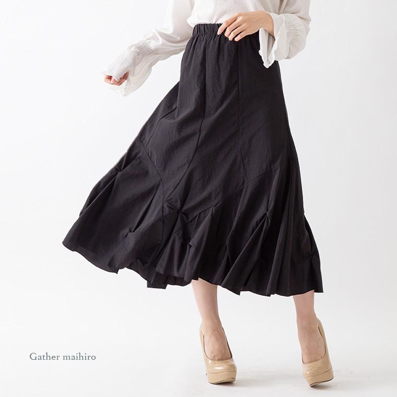 ワッシャー 8枚ハギ 裾継ぎ足し ミモレ丈 スカート 総ゴム ワッシャー 8枚ハギ 裾継ぎ足し ミモレ丈 スカート 総ゴム