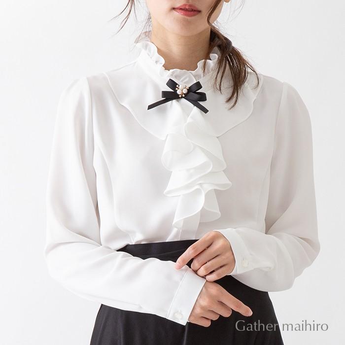 リボン付き フリル シフォン ブラウス 白 コーラス衣装 演奏会 第九