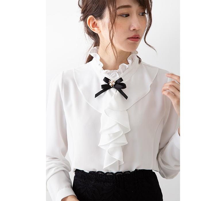 リボン付き フリル シフォン ブラウス 白 コーラス衣装 演奏会 第九