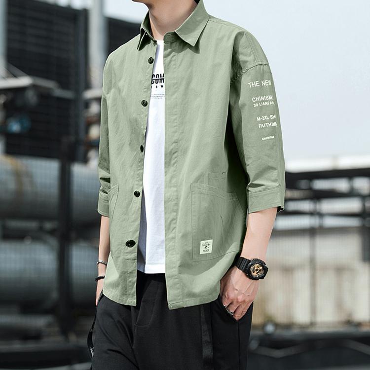 メンズ 7分袖 シャツ カジュアルコーデ 春 夏 秋 ミリタリーシャツ 男子 トップス 無地 プリント 大人 おしゃれ カッコイイ 羽織 ポケット付き Sh680 Gayastore 通販 Yahoo ショッピング