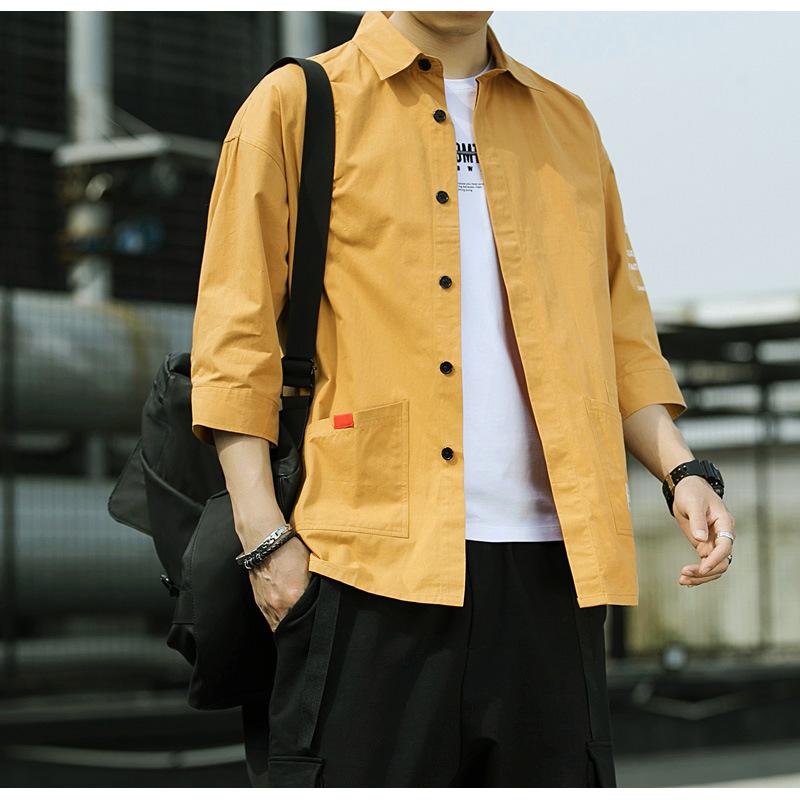 メンズ 7分袖 シャツ カジュアルコーデ 春 夏 秋 ミリタリーシャツ 男子 トップス 無地 プリント 大人 おしゃれ カッコイイ 羽織 ポケット付き Sh680 Gayastore 通販 Yahoo ショッピング