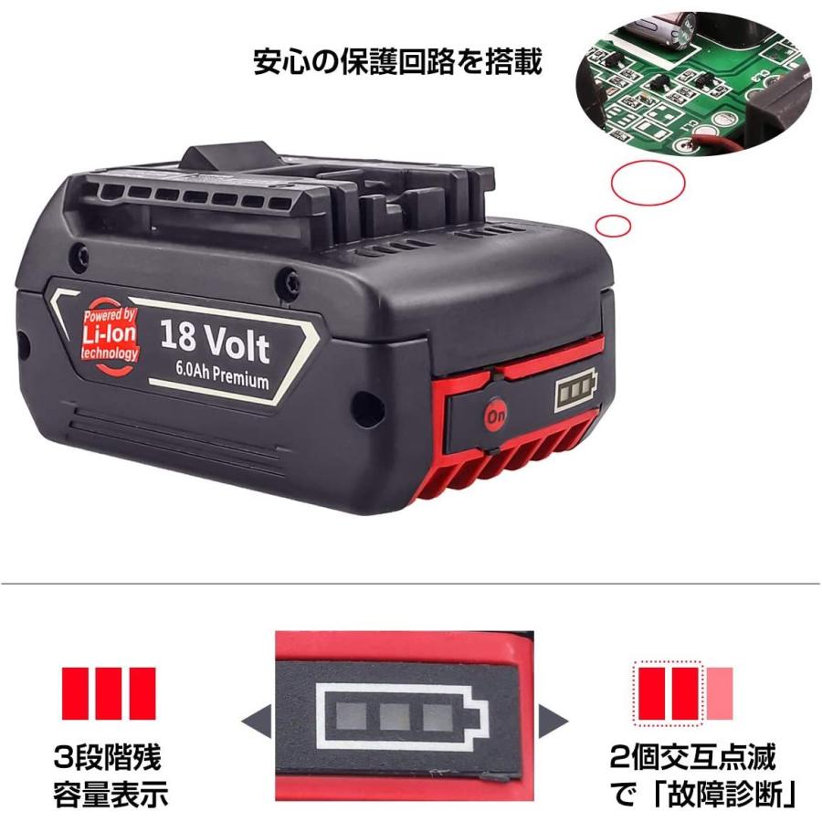 ボッシュ BOSCH 互換 バッテリー BAT610 A1860LIB 18V 6.0Ah A1850LIB BAT609 BAT618 BAT622 BAT620-2PK A1830LI A1840LIB 対応 (BAT610/1個)｜gb-shop｜06