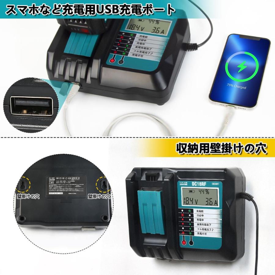 マキタ makita 互換 18V バッテリー 充電器セット DC18RF BL1860B BL1830B BL1850B BL1860  BL1890B DC18RC DC18RD 対応 ( DC18RF×1台+BL1860B×2個 )