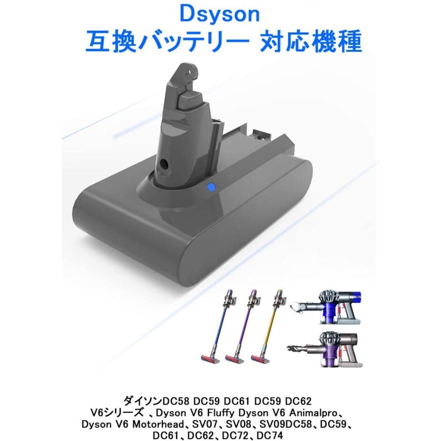 ダイソン Dyson 互換 バッテリー V6 21.6V 3.0Ah 大容量 壁掛けブラケット対応 DC58 DC59 DC61 DC62 DC72 DC74 SV07 SV08 SV09 対応 (V6/1個)｜gb-shop｜03