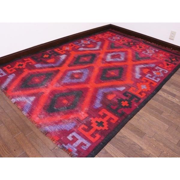 大きいサイズ！屋外で◎ヴィンテージキャンプラグ 大判キリム 水洗い可 ガレージ グランピング アウトドア 絨毯