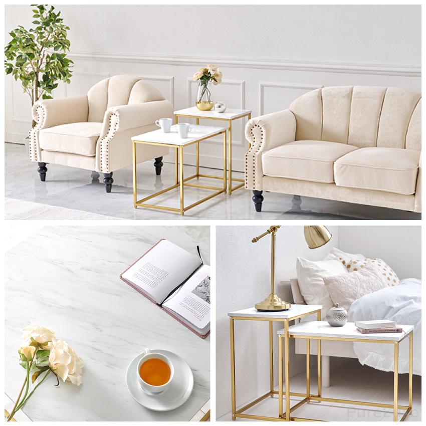 テーブル ネストテーブル センターテーブル サイドテーブル 2点セット 幅43 57 大理石調 スタイリッシュ 高級感 おしゃれ 上品 | ブランド登録なし | 02