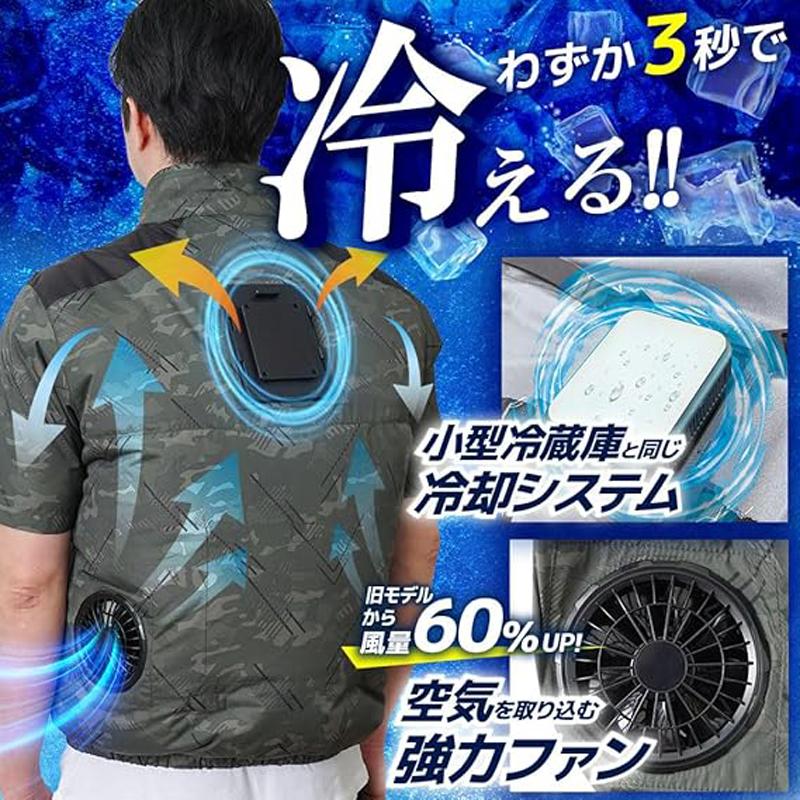 冷蔵服フリーサイズモバイルバッテリー付き THANKO サンコー ファン付き 冷蔵服4 半袖 PDモバイルバッテリー