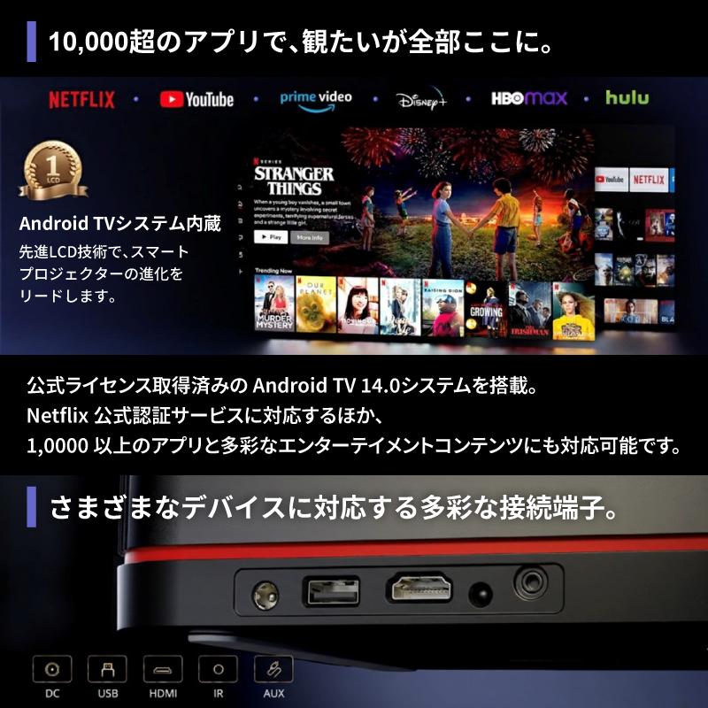 ETOE Whale Pro 高性能ホームプロジェクター Android TV搭載 1500ANSIルーメン フルHD対応モデルの画像