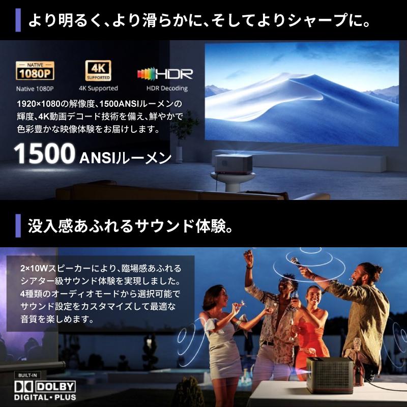 ETOE Whale Pro 高性能ホームプロジェクター Android TV搭載 1500ANSIルーメン フルHD対応モデルの画像