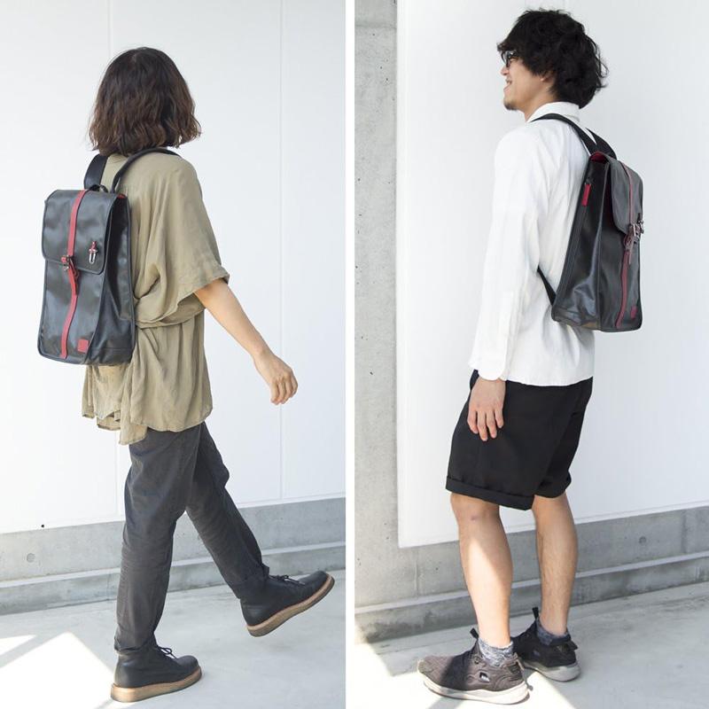 森野帆布 スリムリュック L レッド×ブラック メンズ 通勤