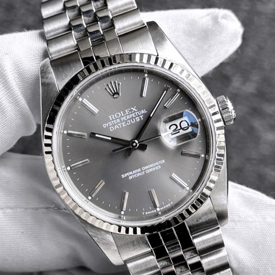 ROLEX ロレックス デイトジャスト ブレス 4コマ SS 【新品仕上げ済】 デイトジャスト 【超希少 / 値下げ交渉可!! グレー文字盤 付属完備