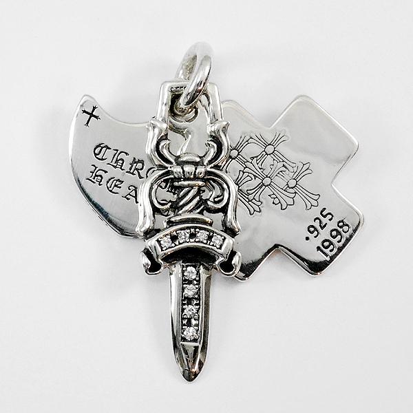 CHROME HEARTS クロムハーツ スリートリンケッツ ネックレス ペンダント ダイヤモンド 3トリンケッツ ダイヤ 本物 希少 革袋付き 即納｜gbss｜03