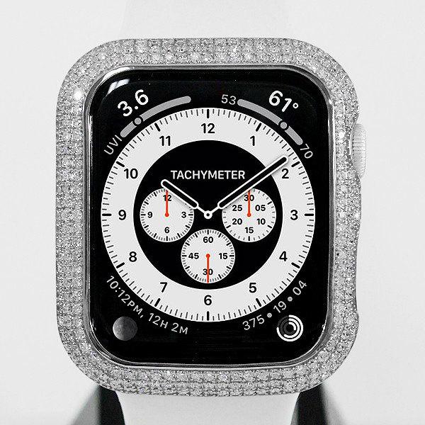 アップルウォッチカスタム アップルウォッチ6 ケース シルバー x ダイヤモンド Apple Watch シリーズ6 44mm用 G