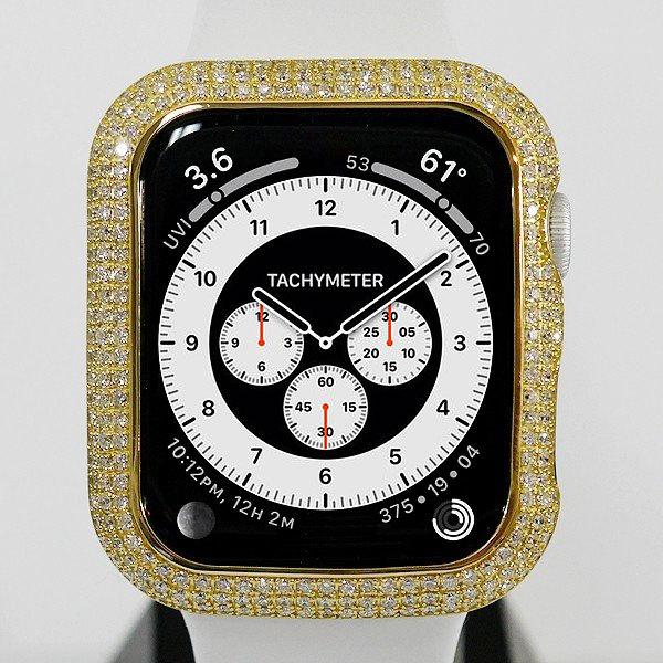 【G-BALLER / ジーボーラー】アップルウォッチカスタム 45mm 44mm シリーズ8 シリーズ7 シリーズ6 ケース カバー イエローゴールド x ダイヤモンド Apple Watch