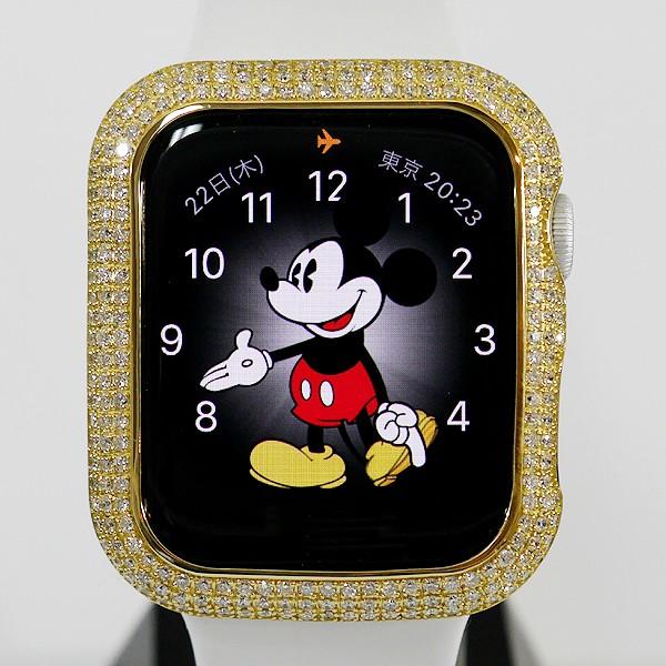 【G-BALLER / ジーボーラー】Apple Watch アップルウォッチ カスタム パーツ 44mm シリーズ5 シリーズ4 ケース カバー ベゼル イエローゴールド x ダイヤモンド