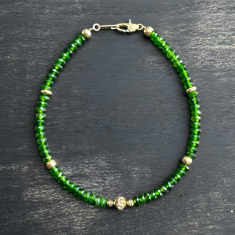 【G-BALLER / ジーボーラー】K18 CHROME DIOPSIDE クロムダイオプサイト イエローゴールド ビーズ ブレスレット 天然 ダイオプサイト グリーン 緑の画像