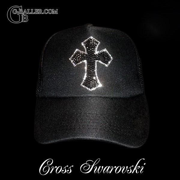 G-BALLER / ジーボーラー】クロス ラインストーン メッシュCAP 黒