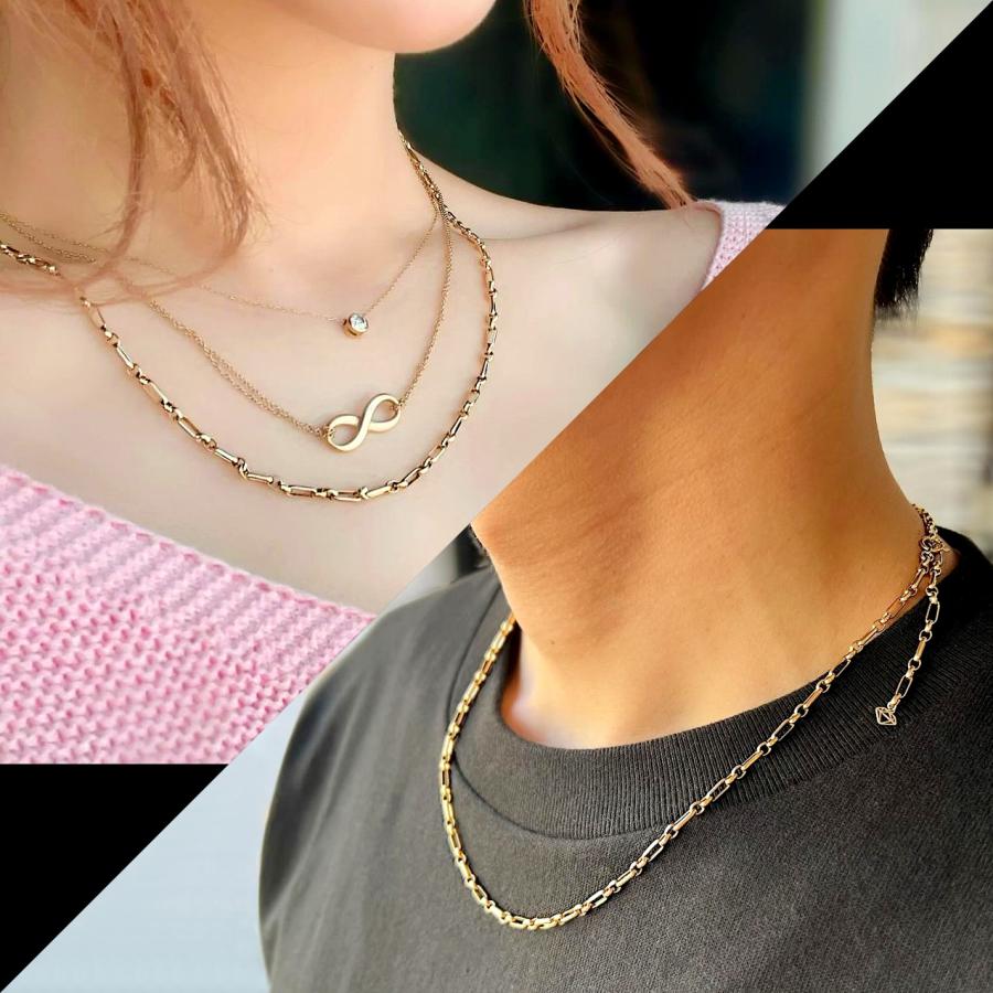 K18 ゴールド フィガロ ネックレス チェーン 55cm 2.8mm幅 ダイヤ