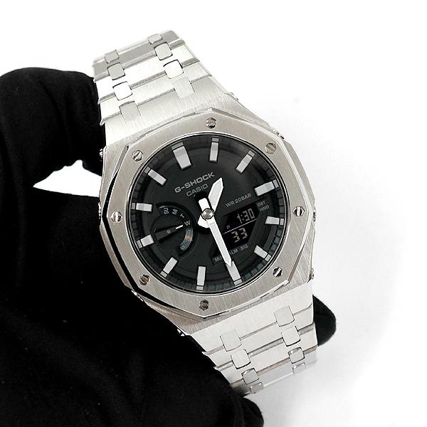 CASIOAK カシオーク カスタム シルバー メタルベゼル メタルバンド G-SHOCKカスタム GA2100 メタル ベゼル ベルト カスタムパーツ G-BALLER ジーボーラー｜gbss｜04