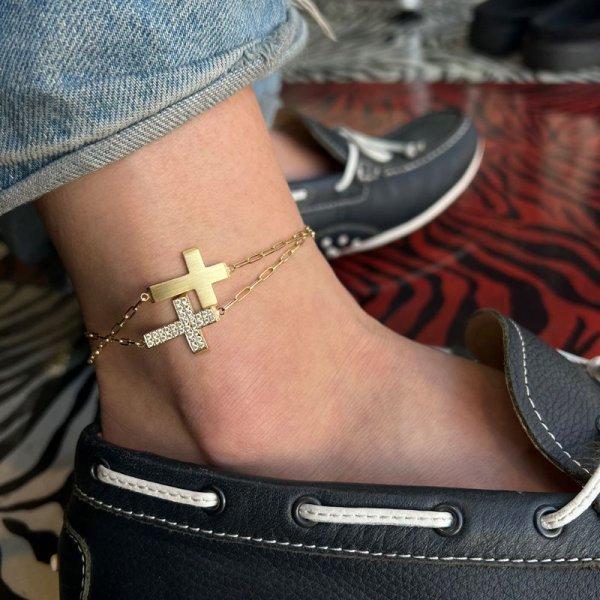 G-BALLER/ジーボーラー】K18 アンクレット クロス ダイヤモンド メンズ