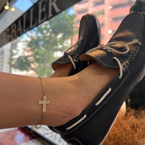 G-BALLER/ジーボーラー】K18 アンクレット クロス ダイヤモンド メンズ