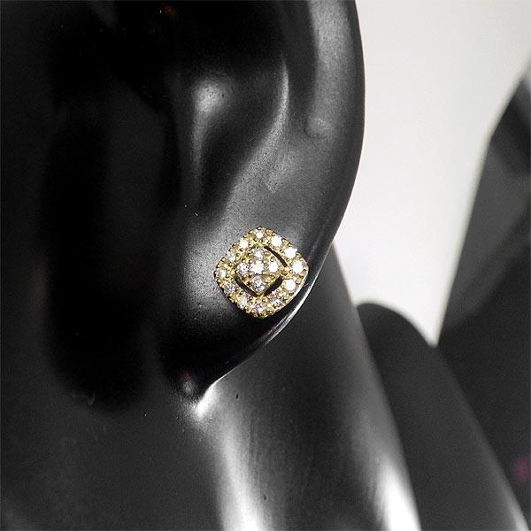 ダイヤモンド ピアス スクエア 18金 ダイヤ 0.4ct YG イエローゴールド