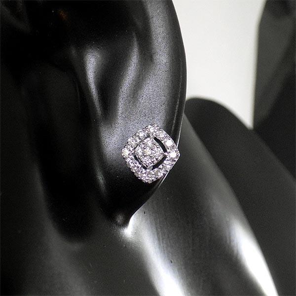 天然 ダイヤモンドピアス 0.6ct スクエア K18 ホワイトゴールド WG 18 
