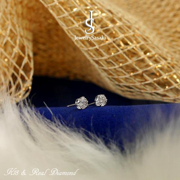 18金 1粒ダイヤ ピアス 18K イエローゴールド K18 YG 天然 ダイヤ 両耳