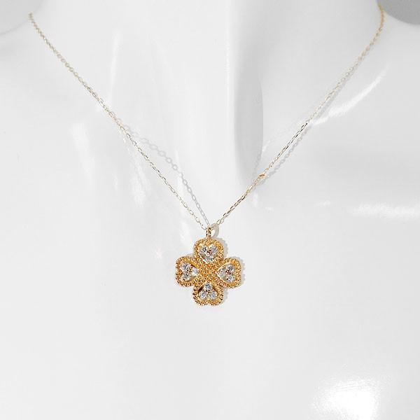 クローバー ネックレス 18金 天然 ダイヤモンド 0.31ct 四つ葉 K18