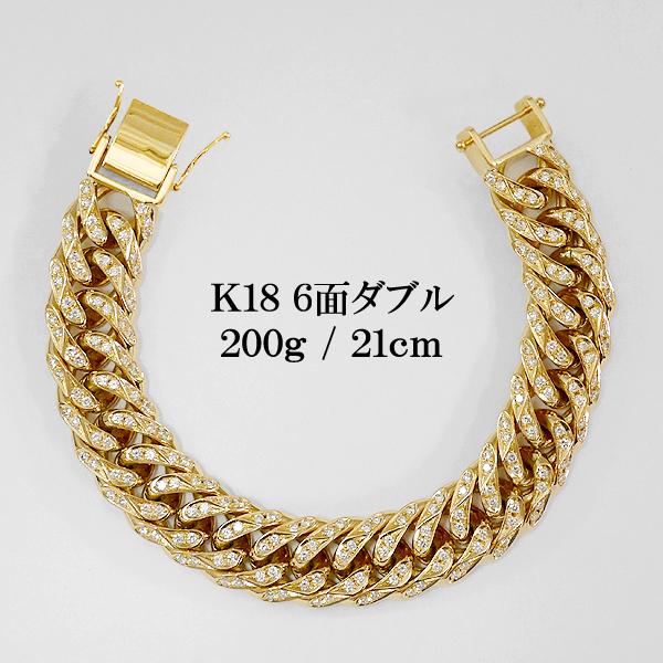 K18喜平ブレスレット 200g 21cm ダイヤモンド 喜平 6面 ダブル K18喜平ブレスレット 200g 21cm ダイヤモンド 喜平 6面 ダブル