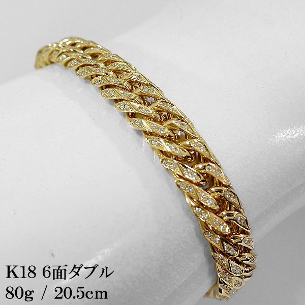 新品/在庫】 18K 喜平 6面 ダブル ダイヤモンド ブレスレット 6 新品/在庫】 18K 喜平 6面 ダブル ダイヤモンド ブレスレット 6