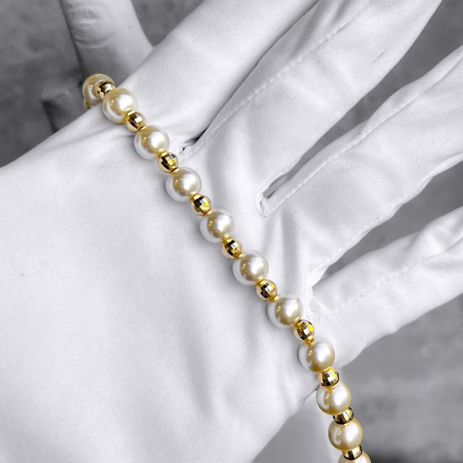 【G-BALLER / ジーボーラー】 真珠 ネックレス K18 イエローゴールド パール ネックレス 8mm 18金 ミラーボール メンズ レディースの画像
